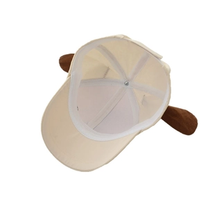 Casquette enfant avec oreilles de chien 3D, vue intérieure en coton beige et marron