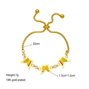 Adjustable 18K gold plated chain bracelet with three frosted 3D butterfly pendants
