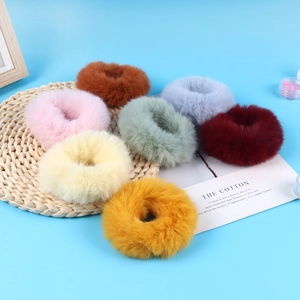 Faux Fur Scrunchies Plush Soft Hair Ties High Elasticity Winter Fluffy Hair Bands For Women Girls Solid Ponytail Holder
