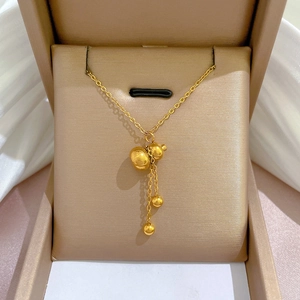 Titanium Steel Gourd Pendant Necklace For Women Lucky Blessing Tassel Clavicle Chain Gold Plated Elegant Jewelry