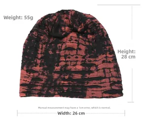 Detailed size specifications for tie-dye knit beanie with 28cm height and 55g weight