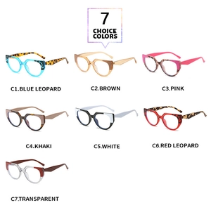 Matrix layout showing seven colors of fashionable TR90 cat-eye blue light glasses frames