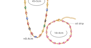 Detailed size specifications for gold evil eye jewelry set with colorful oil drip charms
