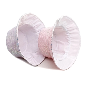 Sparkly sequin bucket hats in light purple and pink colors for sun protection and style