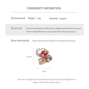 Detailed size specifications of copper ring with multicolor zircon stones and 3.2cm width
