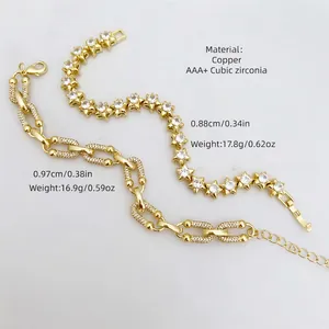 Classic 18K gold plated copper bracelets with colorful zircon and star shaped links