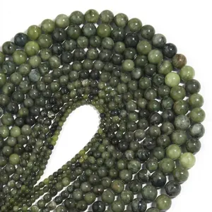 Natural Green Serpentine Stone Round Loose Beads Polished Smooth Gemstone For DIY Jewelry Making Crafting