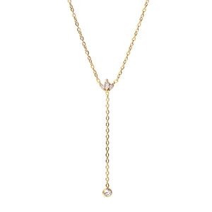 Minimalist 18K gold plated titanium necklace with crown white zircon pendant charm