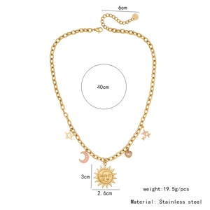 Size guide for gold celestial sun moon heart stainless steel necklace weighing 19.5g