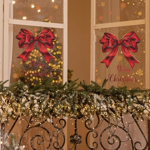 Autocollants de fenêtre nœuds de Noël rouges avec texte Merry Christmas pour décor mural