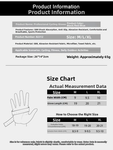 Guide des tailles détaillé pour gants de vélo pro avec rembourrage SBR et paume antidérapante