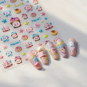 Detailed 3D embossed nail art stickers with cute macarons, cupcakes and stars motifs