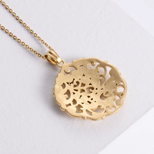 Luxury 18K gold plated stainless steel hollow round pendant with ornate clouds pattern