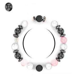 Bracciale yoga con perline di turchese bianco e quarzo rosa da 8mm e ematite naturale