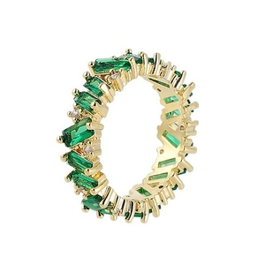 18K gold plated ring with a rectangle green zircon stone in a minimalist luxury design