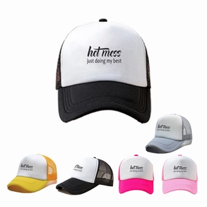 Trucker Hat Mesh Baseball Cap Polyester Breathable Adjustable Snapback Hot Mess Just Doing My Best Print Summer Casual
