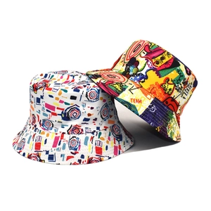Bob Imprimé Graffiti Coloré Coton Toile Sommet Plat Protection Solaire Voyage En Plein Air Streetwear Mode Chapeau Soleil