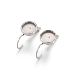 Minimalist silver round leverback earrings with blank bezel setting for jewelry making