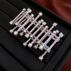 Luxury geometric silver metal bracelet featuring shimmering AB multi-color round rhinestones