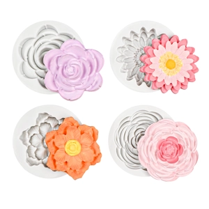 DIY floral silicone molds for roses and daisies used in chocolate and fondant cakes