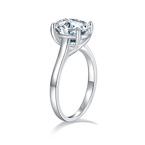 Classic 2.5 carat oval cut moissanite silver ring with minimalist polished band