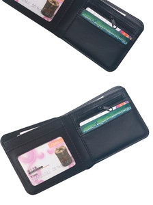 Detailed view of bifold wallet interior showing card slots and zipper coin pocket