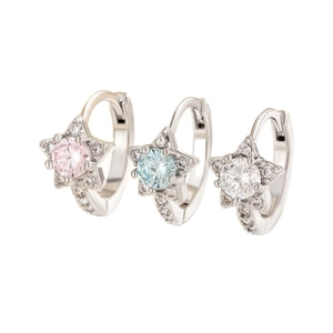 Star shaped hoop earrings with colorful zircon stones in pink, light blue, and white