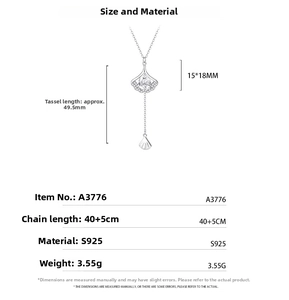 Detailed S925 silver ginkgo necklace specs showing 40+5cm chain and 15*18mm leaf pendant
