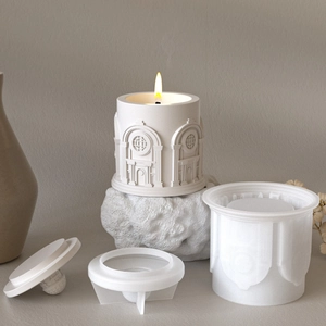 European castle architectural resin silicone mold for DIY candle jar and storage box