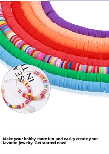 Close-up of colorful polymer clay beads with an earring sample for DIY jewelry making