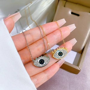 Evil Eye Pendant Necklace Titanium Steel With Blue Rhinestones Trendy Clavicle Chain Jewelry For Women