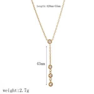 Collier élégant en Y doré en acier inoxydable avec cristaux de zircon scintillants