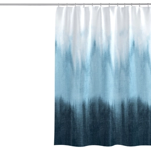 Waterproof blue and white gradient polyester shower curtain with silver metal rod