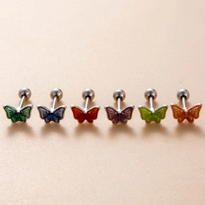 Set of titanium steel butterfly cartilage earrings in six vibrant enamel colors