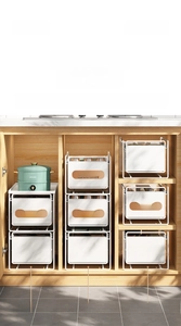 Multi-tier pull-out under sink organizer in white metal for kitchen cabinets