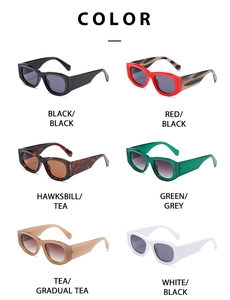 Six different color options for retro rectangular sunglasses with wide frame