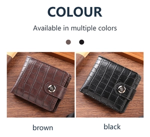 Men's retro crocodile pattern wallets shown in brown and black on wood background