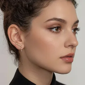 S925 sterling silver ear cuff with sparkling row of cubic zirconia worn by model