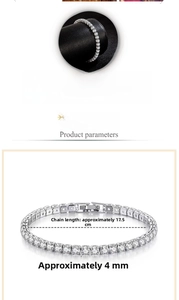 Detail view of silver cubic zirconia tennis bracelet with 17.5cm length and 4mm width
