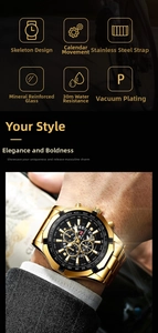 Detail of gold men's chronograph watch showing luminous dial and steel band texture