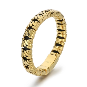 Men's gold stainless steel bracelet with woven texture and magnetic 316L clasp