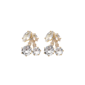 Elegant cherry zircon stud earrings in gold plating with high-quality sparkling crystals