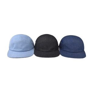 Flat brim denim baseball camp caps in light blue, dark blue and black denim colors