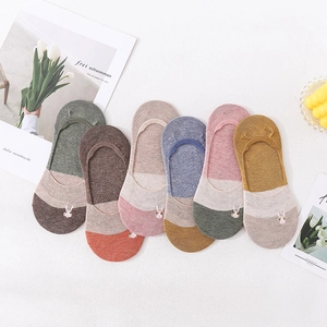 Women's Cotton No Show Socks Breathable Color Block Patchwork Socks With Cartoon Rabbit Embroidery Preppy Casual Socks