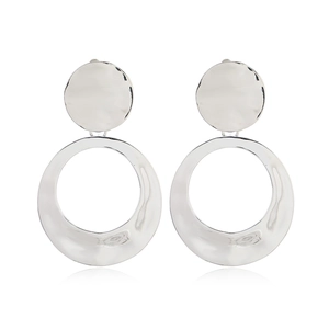 Boucles d'oreilles pendantes géométriques argentées à la mode avec motif de disque rond