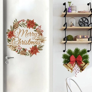Stickers de porte de Noël autocollants avec couronnes et cloches pour décorer la maison