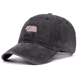 Casquette de baseball vintage en coton délavé gris foncé avec drapeau américain brodé