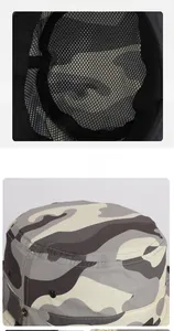 Detail of kids camo sun hat showing breathable mesh lining and quick-dry fabric texture