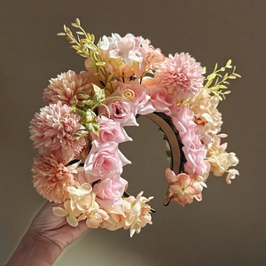 Handmade Floral Headband Simulation Flower Crown Fabric Plastic Ethnic Style For Women Girls Wedding Party Photography