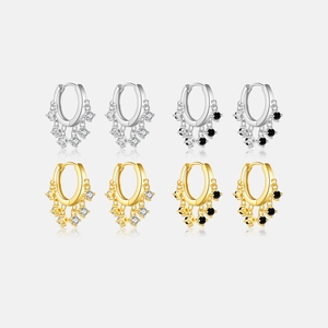 925 Sterling Silver Hoop Earrings With Star Zirconia Pendants 18K Gold Plated Elegant Small Dangle Earrings For Women Jewelry